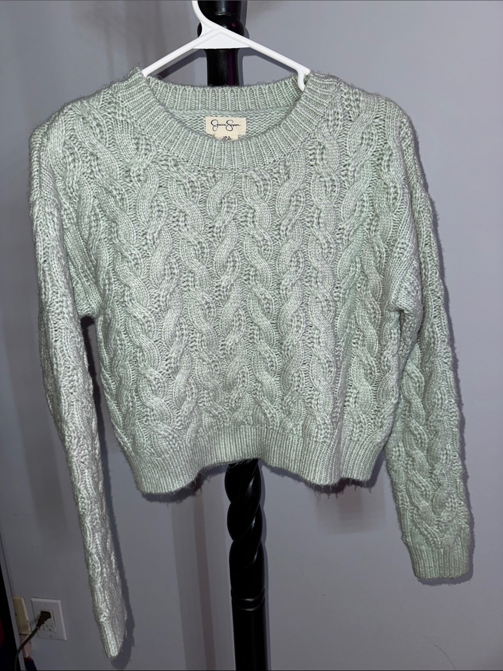 Chunky Cable Knit Crewneck Sweater - Mint Green m.b3